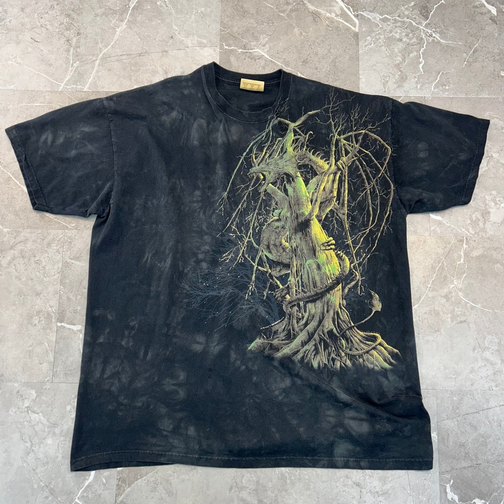 Vintage The Mountain Dragon Graphic Tee Mens 2XL Tie Dye Nature Animal Shirt
